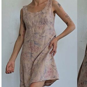 Vtg Laura Ashley Linen Floral Dress